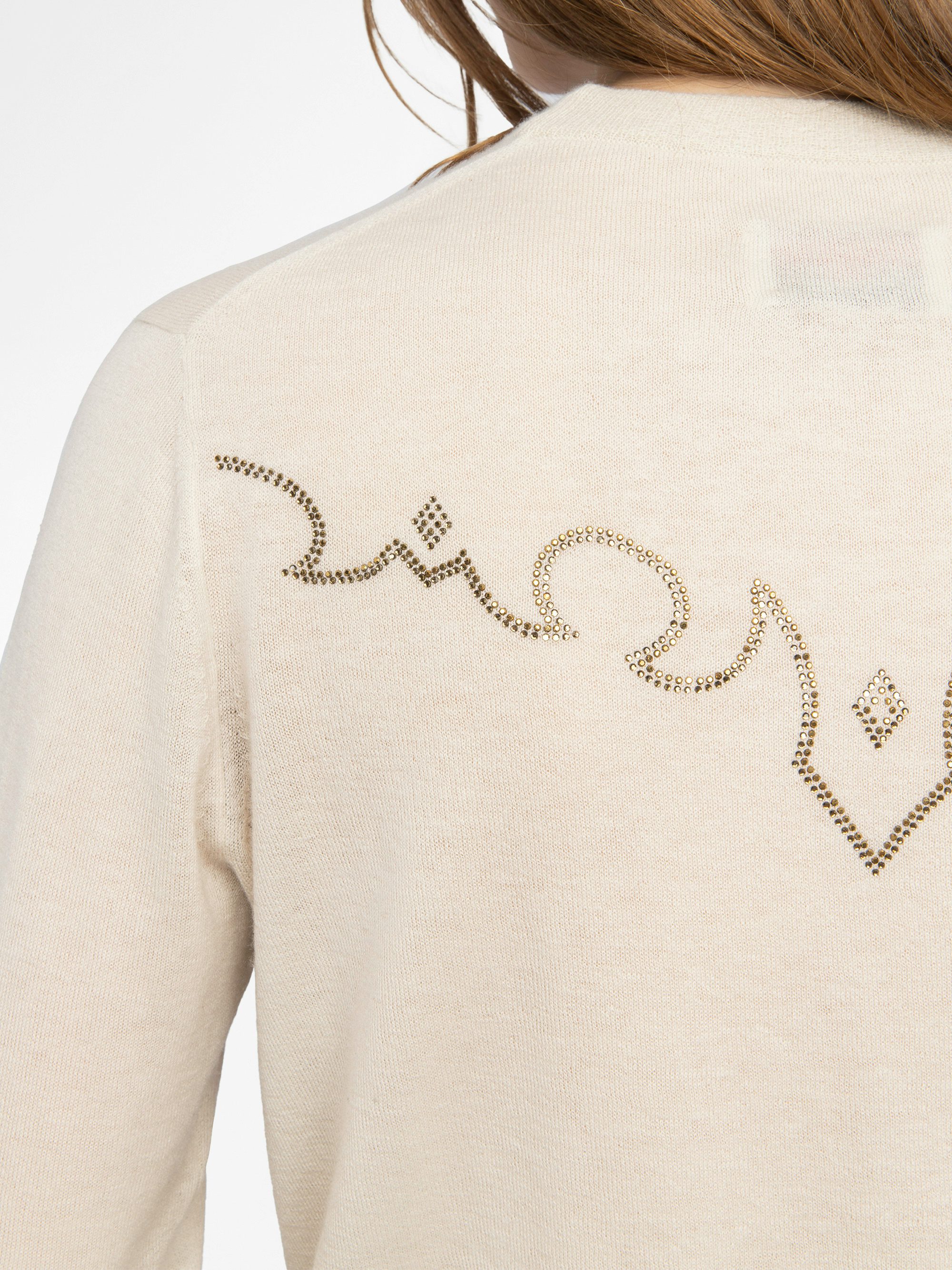 Miss Cashmere Sweater - Round neck sweater with rhinestone skull.